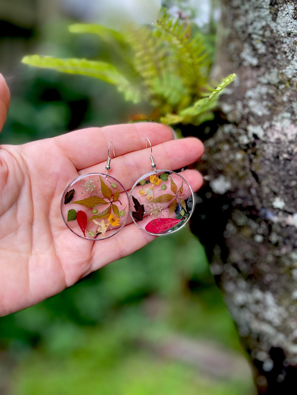 Fall Resin Earrings: Real Autumn Leaves, 14K Gold or Sterling Silver
