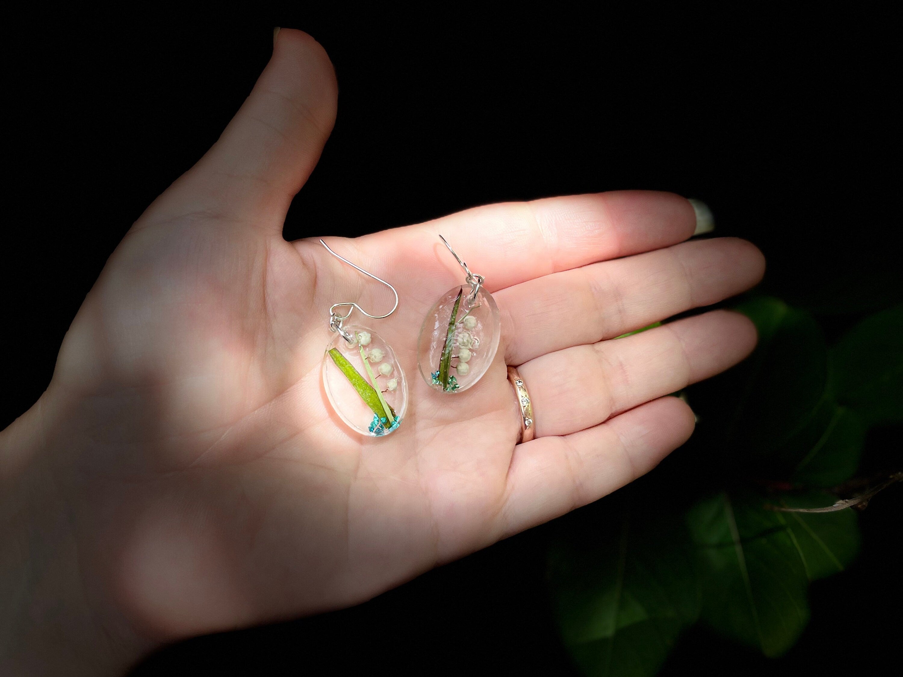 Lily of the Valley Earrings: Sterling Silver Resin Flower Jewelry, May Birth Flower