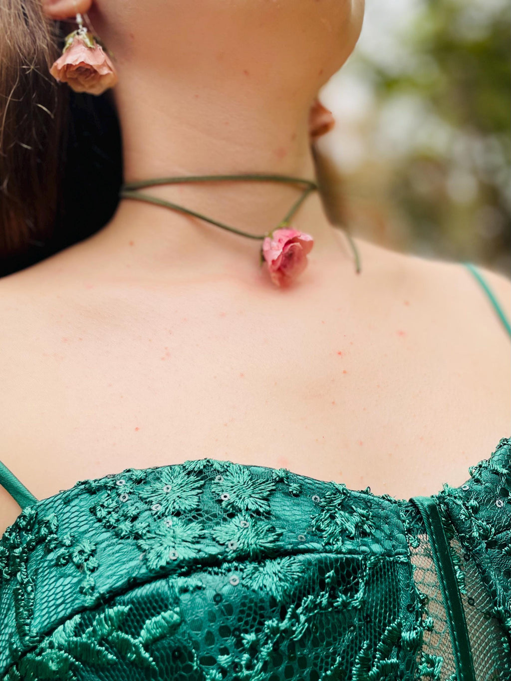 Real Rose Flower Choker - Botanical Floral Necklaces for Bride Whimsical Prom Bridesmaid Jewelry