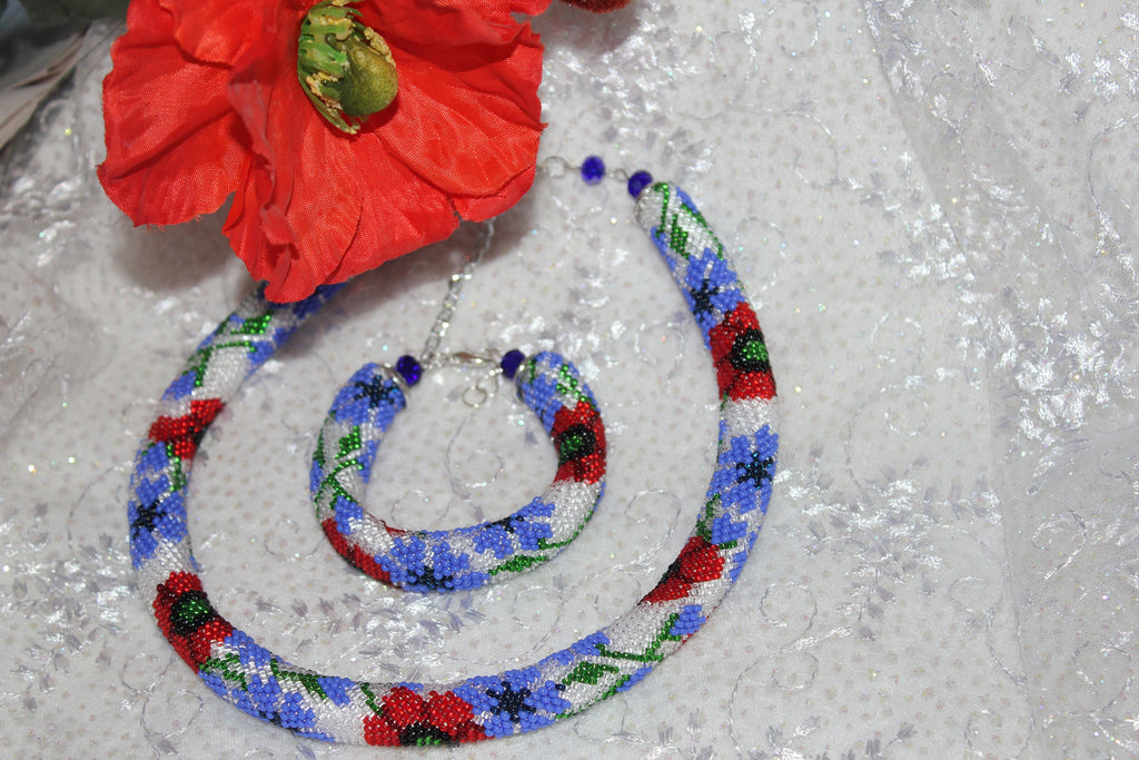 Valentine gift Red poppy cornflower floral necklace, handmade flower necklace, boho wedding necklace, Layering necklace, romantic gifts mom