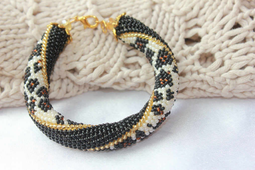 PDF Pattern Bracelet Tutorial Halloween, Leopard Bead crochet rope, seed bead pattern, Jewelry patterns, diy bracelet crochet with beads