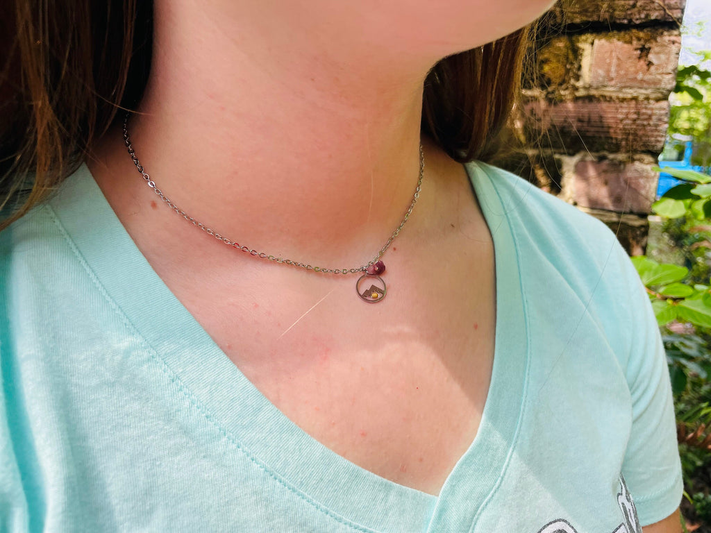 Mountain Mustard Seed Necklace: Birthstone Christian Jewelry