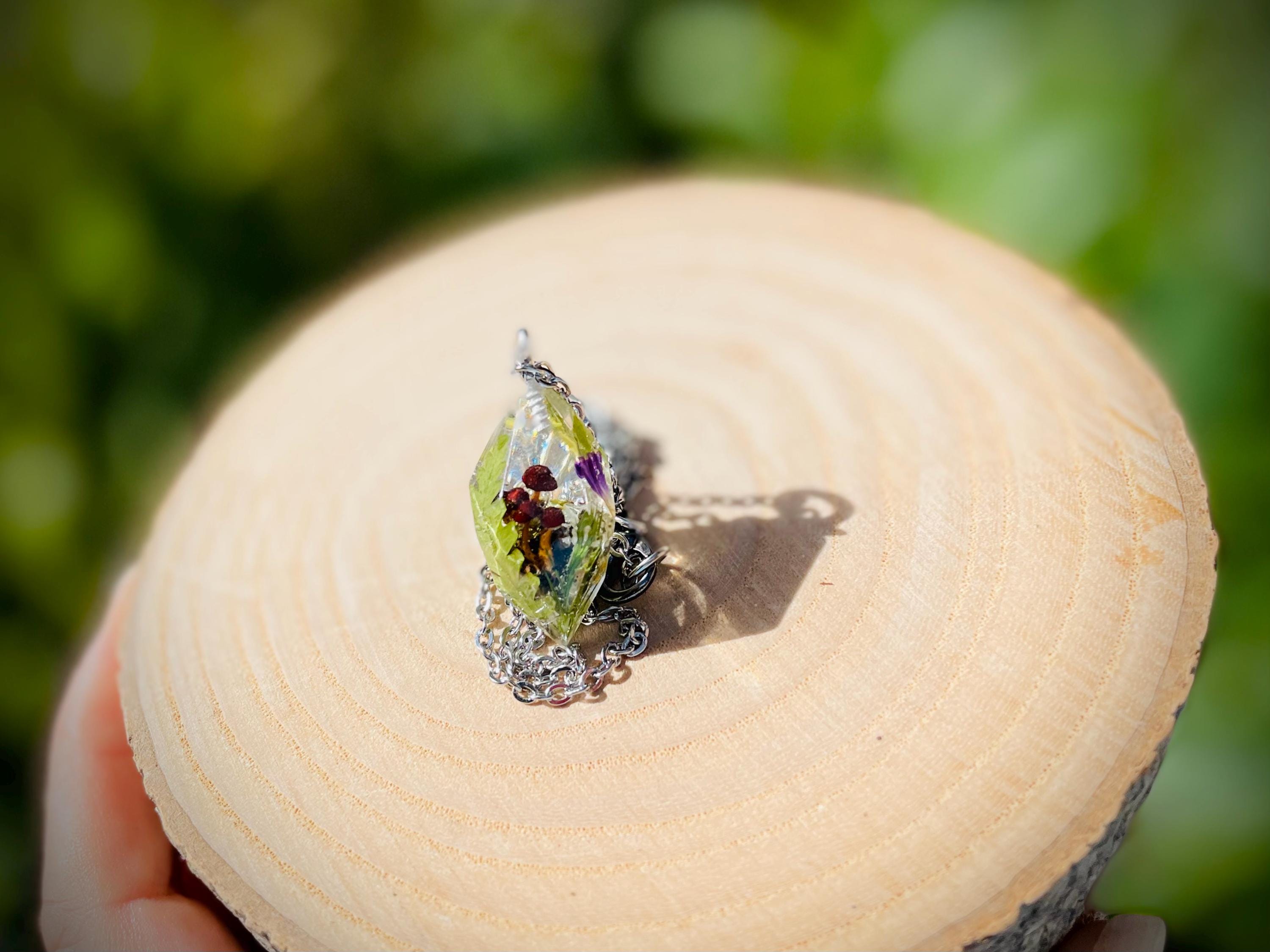 Personalized Crystal Real Mushroom Pendant Necklace Unisex: Custom Mushroom Number Family Jewelry Keepsake