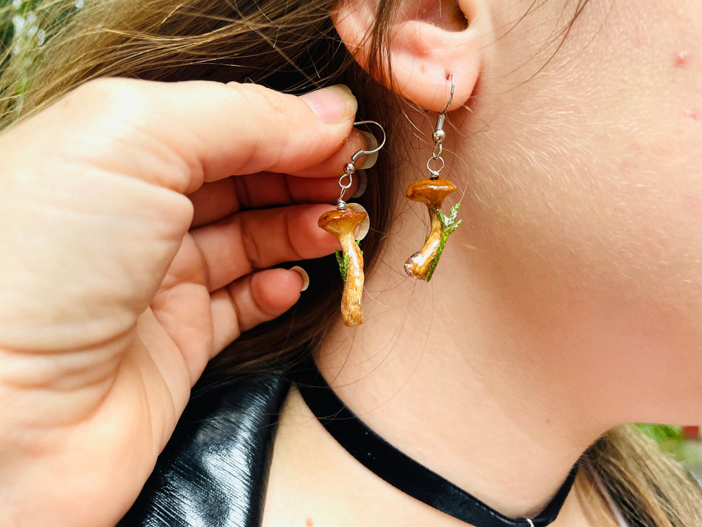 Minimalist Real Mushroom earrings resin for men women unique Whimsigoth gift for her best friend Real Mushroom Pendant Gift for boyfriend