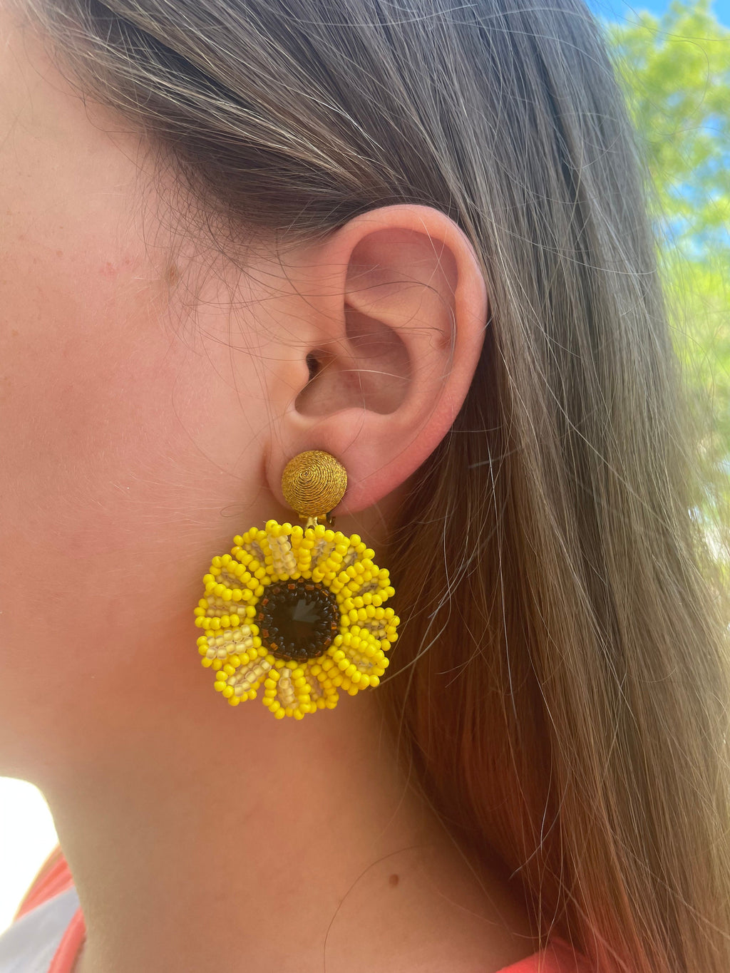 Unique Mothers day gift for her, Sunflower earrings dangle clip on stud, Ukrainian national flower beaded earrings handmade, Ukraine seller