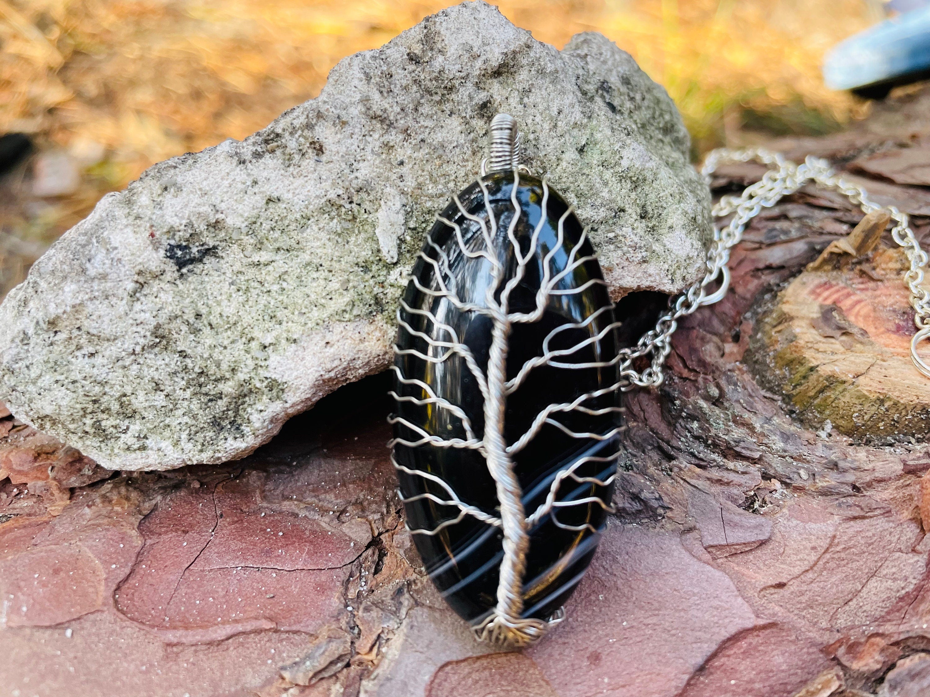 Unique handmade gifts for him, black crystal silver or copper necklace, Black onyx necklace, Black onyx jewelry gift for man, gift for dad