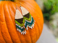 Earthy Seed Bead Fringe Earrings: Handmade Fall Jewelry Emerald Green Olive tassel