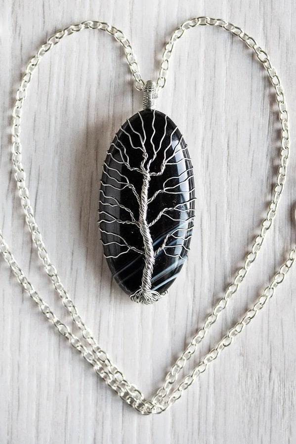 Unique handmade gifts for him, black crystal silver or copper necklace, Black onyx necklace, Black onyx jewelry gift for man, gift for dad