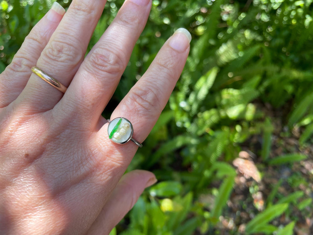 Personalized Lily of the Valley Pressed Flower Ring: Adjustable Silver May Birth Flower Jewelry