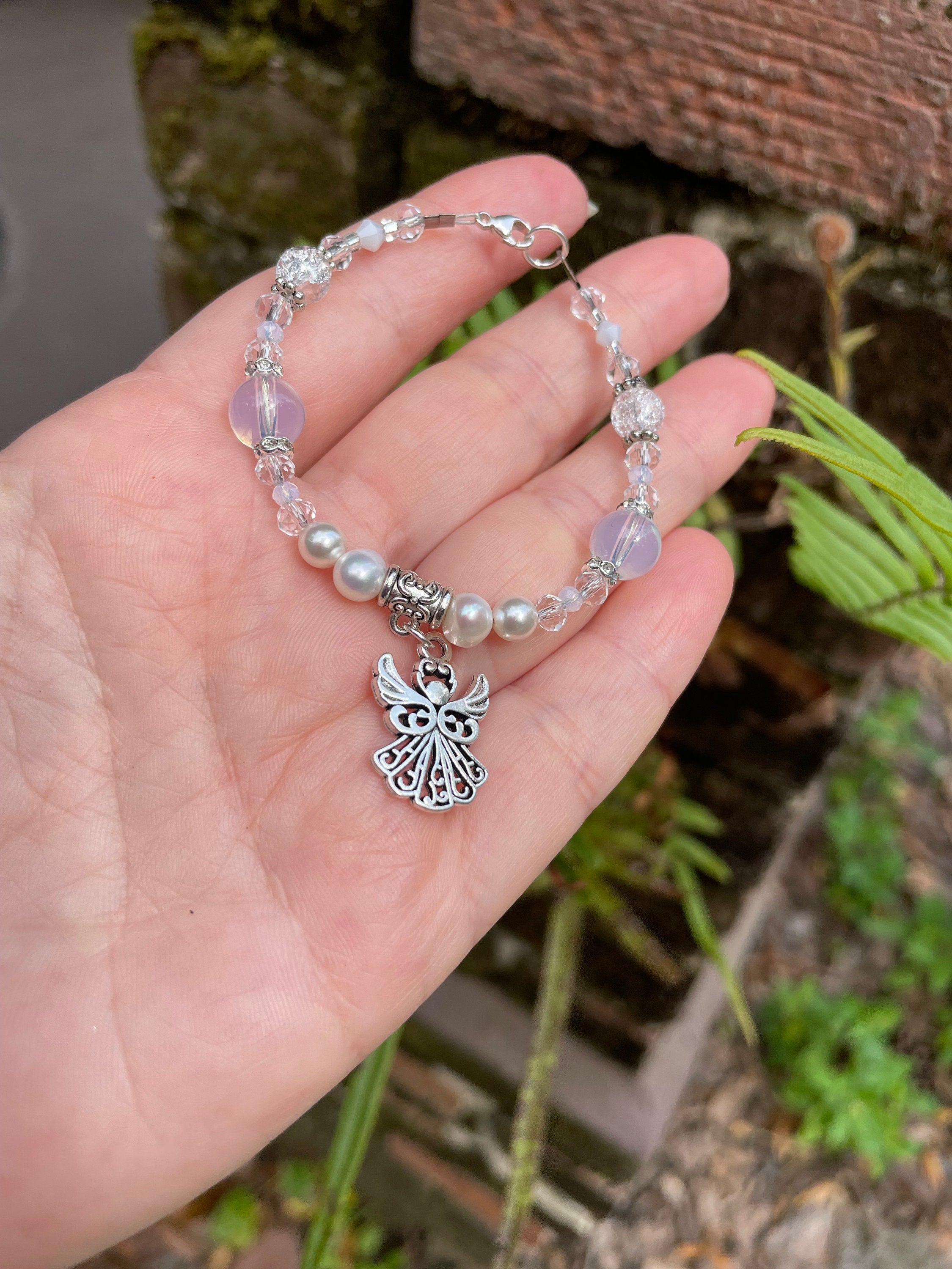 Angel Pearl Bracelet: Opal, Crystal, First Communion Gift